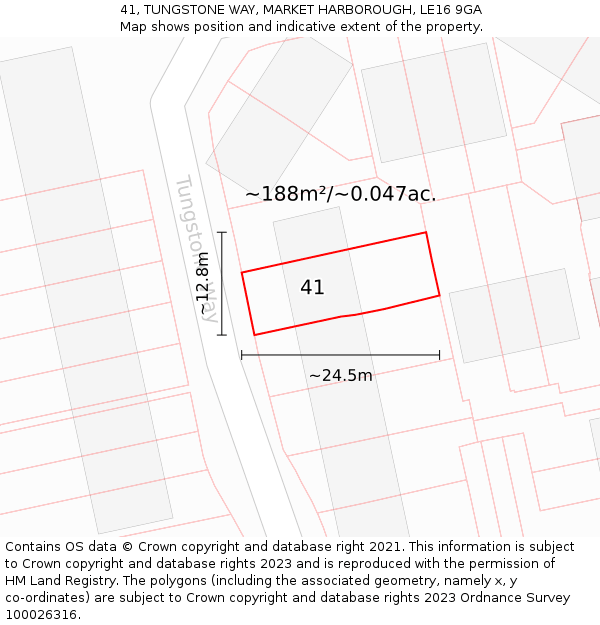 41, TUNGSTONE WAY, MARKET HARBOROUGH, LE16 9GA: Plot and title map