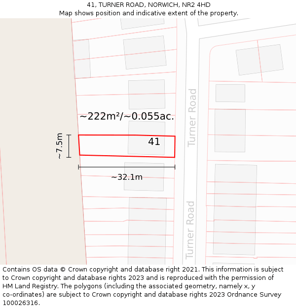 41, TURNER ROAD, NORWICH, NR2 4HD: Plot and title map