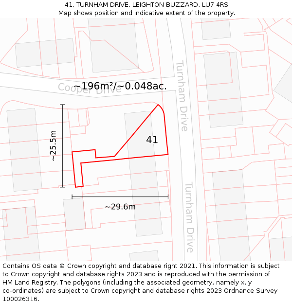 41, TURNHAM DRIVE, LEIGHTON BUZZARD, LU7 4RS: Plot and title map