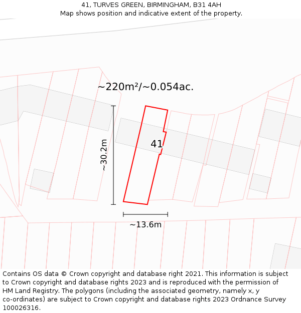 41, TURVES GREEN, BIRMINGHAM, B31 4AH: Plot and title map