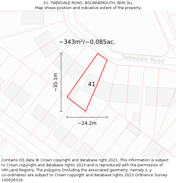 41, TWEEDALE ROAD, BOURNEMOUTH, BH9 3LL: Plot and title map