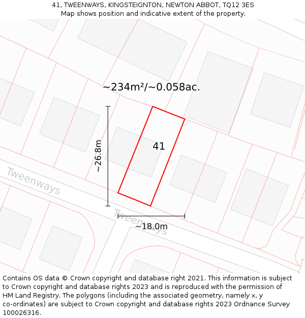 41, TWEENWAYS, KINGSTEIGNTON, NEWTON ABBOT, TQ12 3ES: Plot and title map