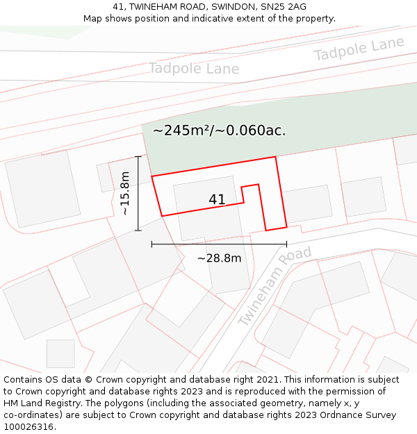41, TWINEHAM ROAD, SWINDON, SN25 2AG: Plot and title map