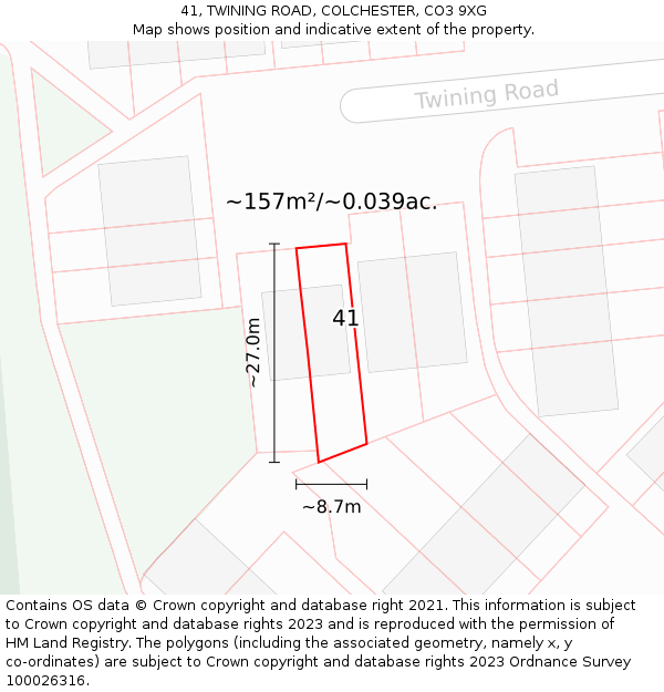 41, TWINING ROAD, COLCHESTER, CO3 9XG: Plot and title map