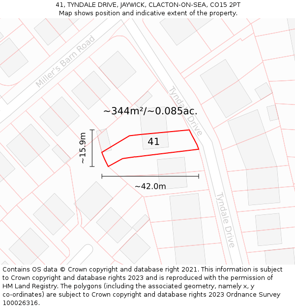 41, TYNDALE DRIVE, JAYWICK, CLACTON-ON-SEA, CO15 2PT: Plot and title map