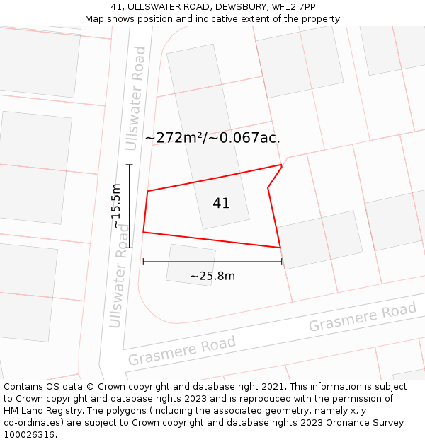 41, ULLSWATER ROAD, DEWSBURY, WF12 7PP: Plot and title map