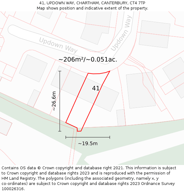 41, UPDOWN WAY, CHARTHAM, CANTERBURY, CT4 7TP: Plot and title map
