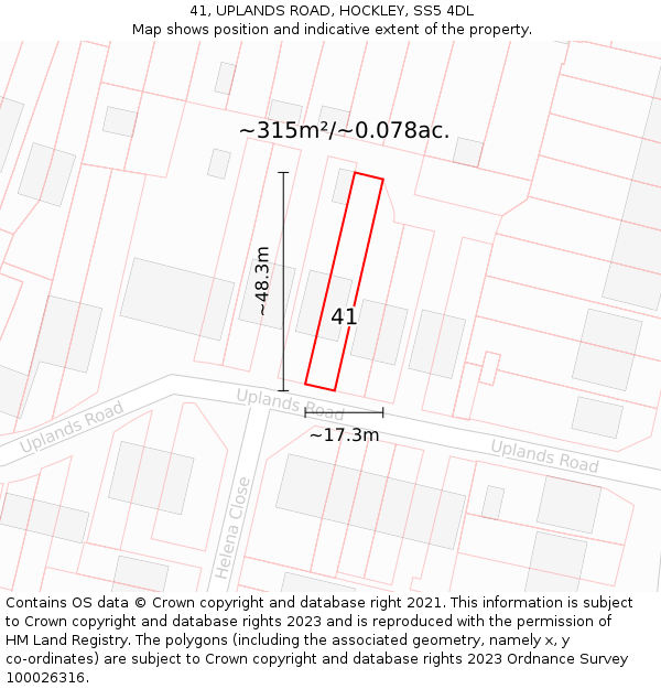 41, UPLANDS ROAD, HOCKLEY, SS5 4DL: Plot and title map