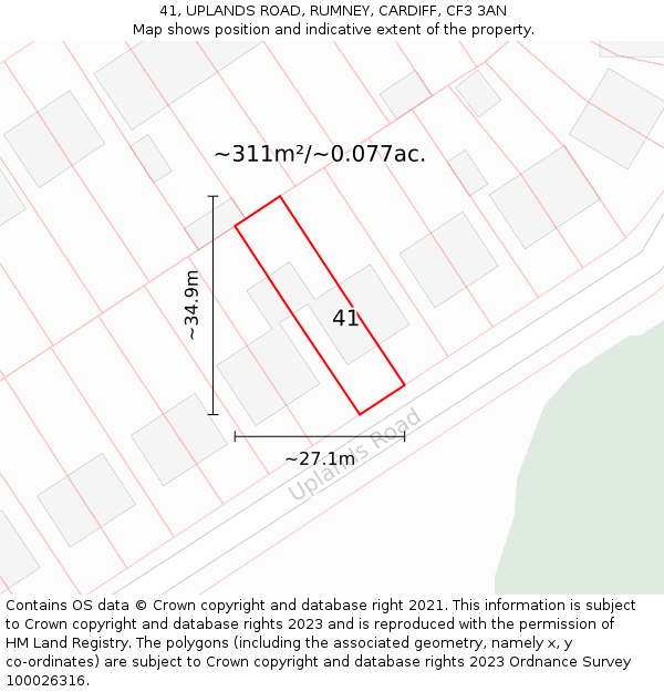 41, UPLANDS ROAD, RUMNEY, CARDIFF, CF3 3AN: Plot and title map