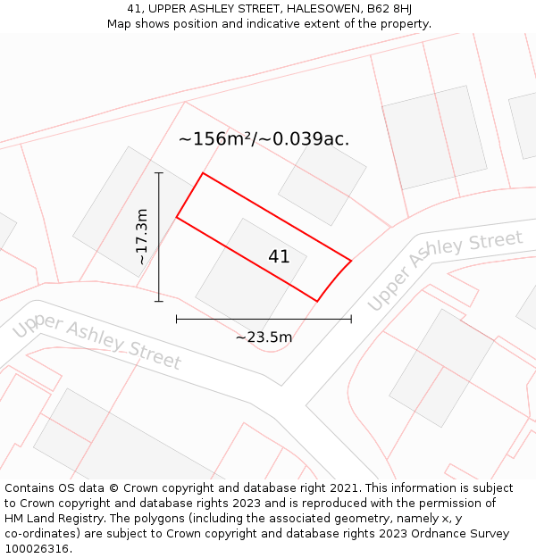 41, UPPER ASHLEY STREET, HALESOWEN, B62 8HJ: Plot and title map