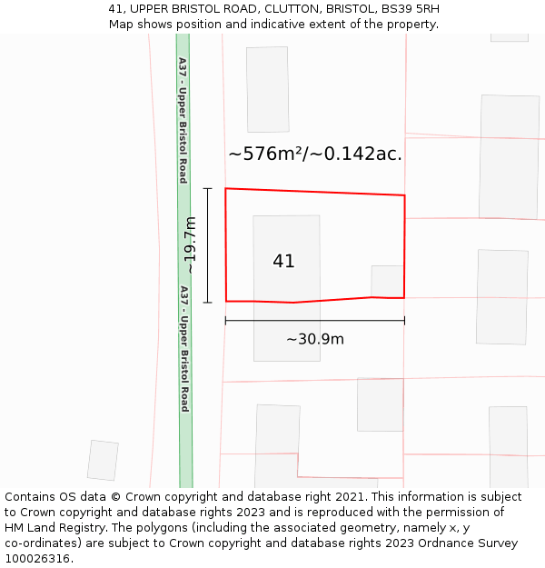 41, UPPER BRISTOL ROAD, CLUTTON, BRISTOL, BS39 5RH: Plot and title map
