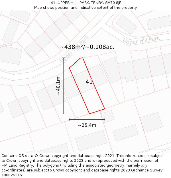 41, UPPER HILL PARK, TENBY, SA70 8JF: Plot and title map