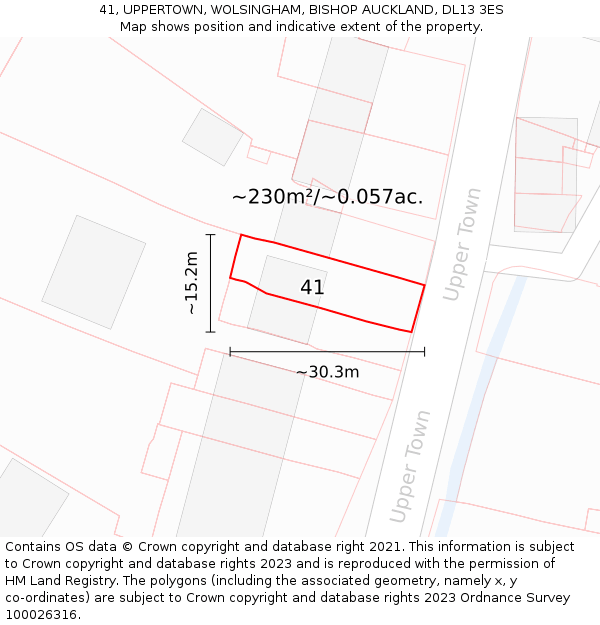 41, UPPERTOWN, WOLSINGHAM, BISHOP AUCKLAND, DL13 3ES: Plot and title map