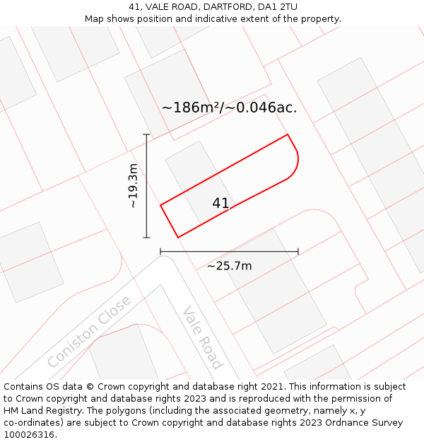 41, VALE ROAD, DARTFORD, DA1 2TU: Plot and title map