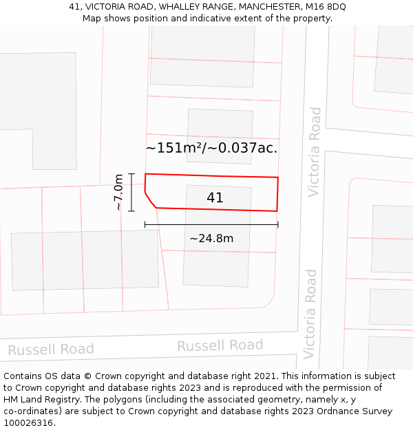 41, VICTORIA ROAD, WHALLEY RANGE, MANCHESTER, M16 8DQ: Plot and title map