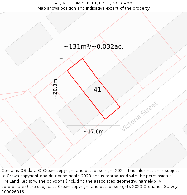 41, VICTORIA STREET, HYDE, SK14 4AA: Plot and title map