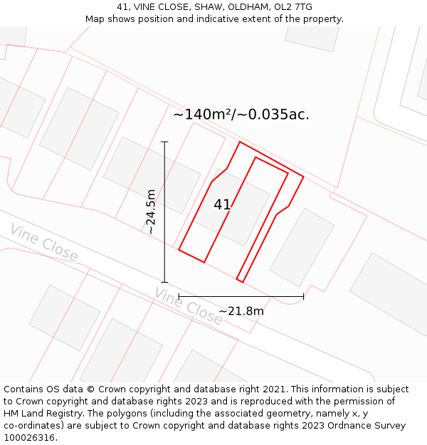 41, VINE CLOSE, SHAW, OLDHAM, OL2 7TG: Plot and title map