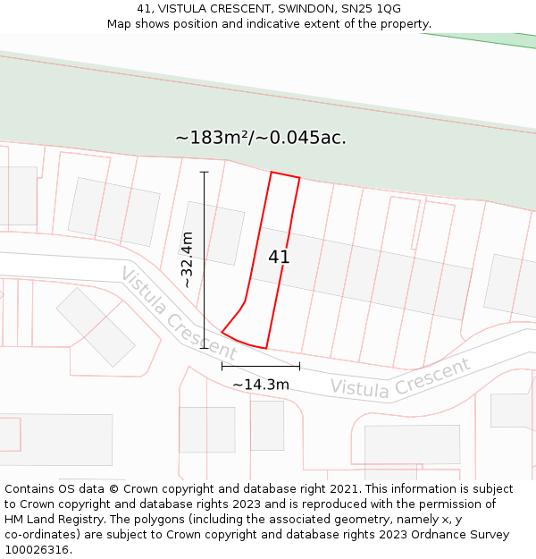 41, VISTULA CRESCENT, SWINDON, SN25 1QG: Plot and title map