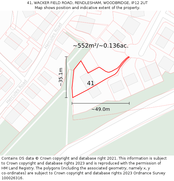 41, WACKER FIELD ROAD, RENDLESHAM, WOODBRIDGE, IP12 2UT: Plot and title map