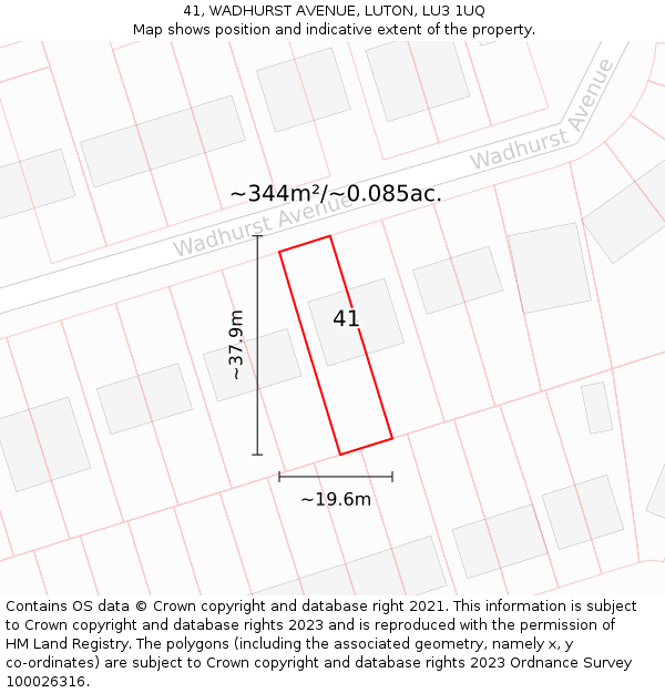 41, WADHURST AVENUE, LUTON, LU3 1UQ: Plot and title map