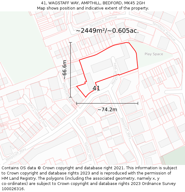 41, WAGSTAFF WAY, AMPTHILL, BEDFORD, MK45 2GH: Plot and title map