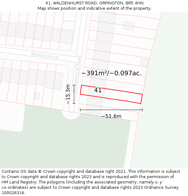 41, WALDENHURST ROAD, ORPINGTON, BR5 4HN: Plot and title map