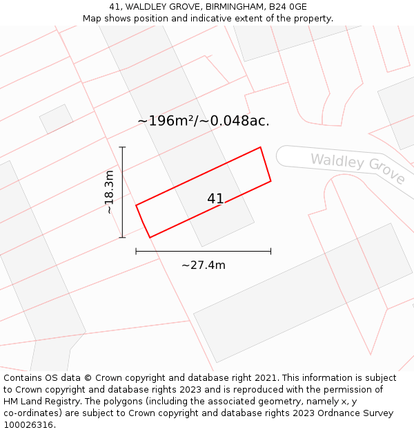 41, WALDLEY GROVE, BIRMINGHAM, B24 0GE: Plot and title map