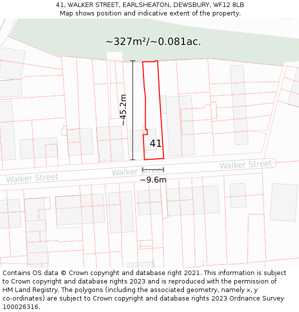 41, WALKER STREET, EARLSHEATON, DEWSBURY, WF12 8LB: Plot and title map