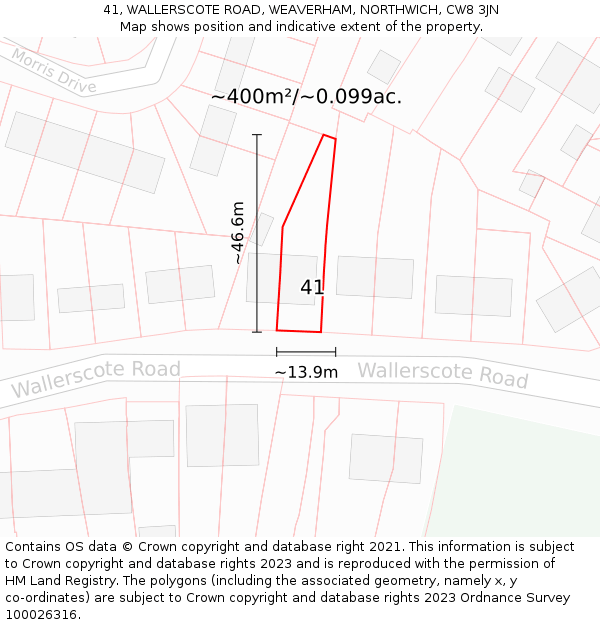 41, WALLERSCOTE ROAD, WEAVERHAM, NORTHWICH, CW8 3JN: Plot and title map