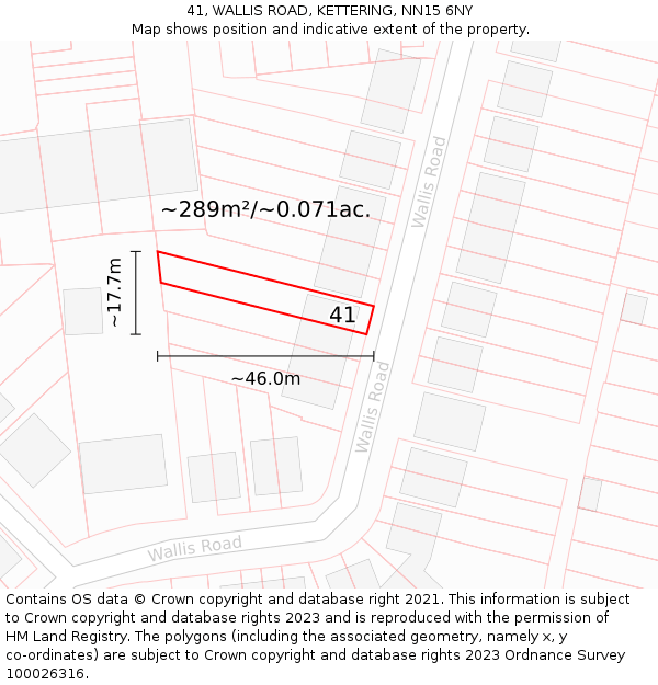 41, WALLIS ROAD, KETTERING, NN15 6NY: Plot and title map