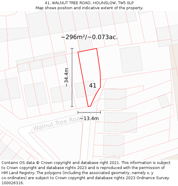 41, WALNUT TREE ROAD, HOUNSLOW, TW5 0LP: Plot and title map