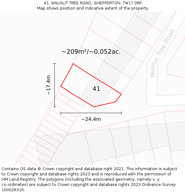 41, WALNUT TREE ROAD, SHEPPERTON, TW17 0RP: Plot and title map