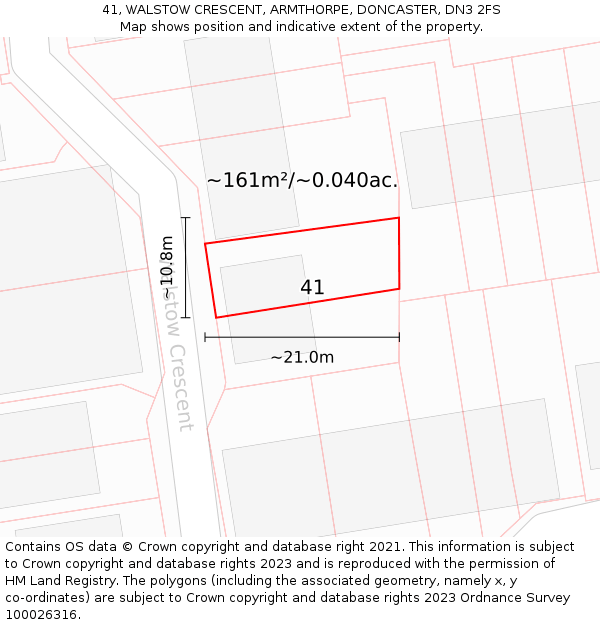 41, WALSTOW CRESCENT, ARMTHORPE, DONCASTER, DN3 2FS: Plot and title map