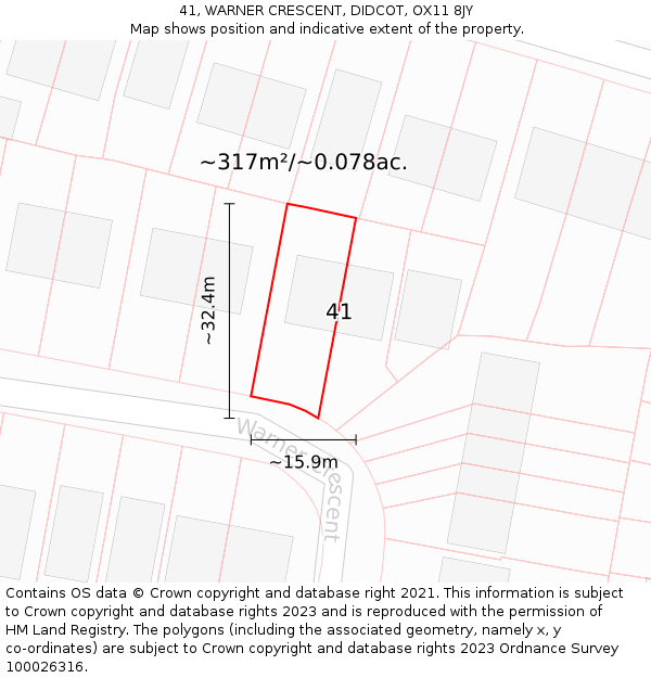 41, WARNER CRESCENT, DIDCOT, OX11 8JY: Plot and title map
