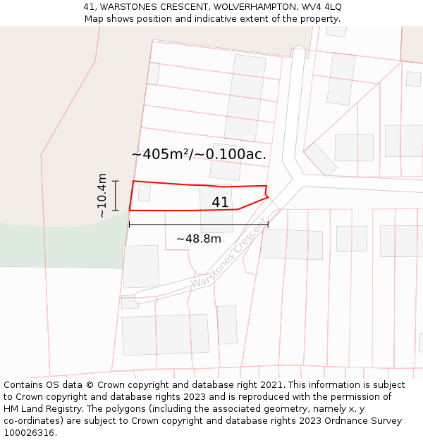 41, WARSTONES CRESCENT, WOLVERHAMPTON, WV4 4LQ: Plot and title map