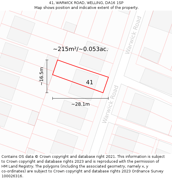 41, WARWICK ROAD, WELLING, DA16 1SP: Plot and title map