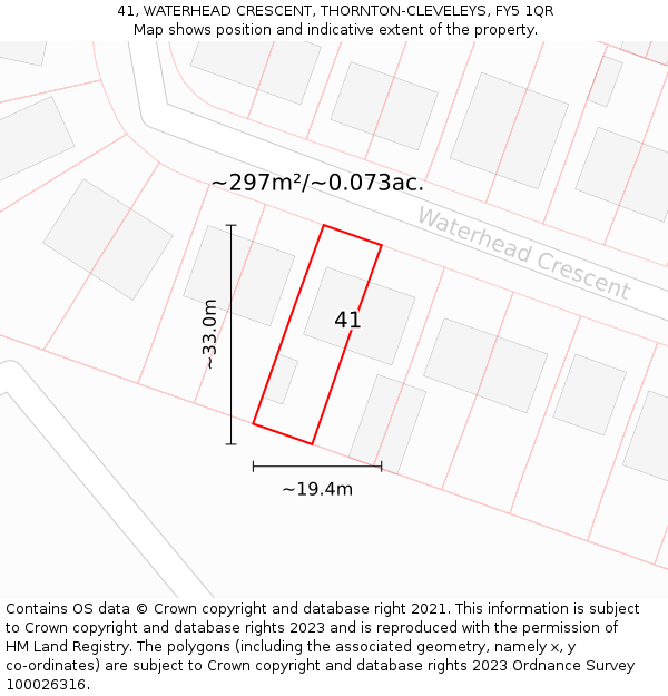 41, WATERHEAD CRESCENT, THORNTON-CLEVELEYS, FY5 1QR: Plot and title map