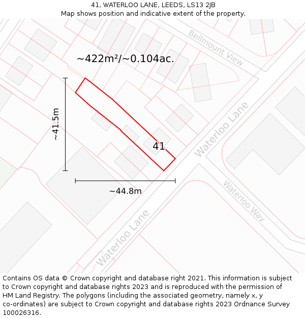 41, WATERLOO LANE, LEEDS, LS13 2JB: Plot and title map