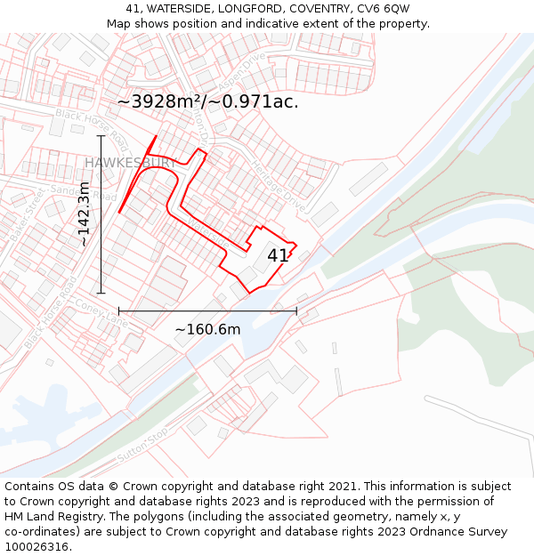41, WATERSIDE, LONGFORD, COVENTRY, CV6 6QW: Plot and title map