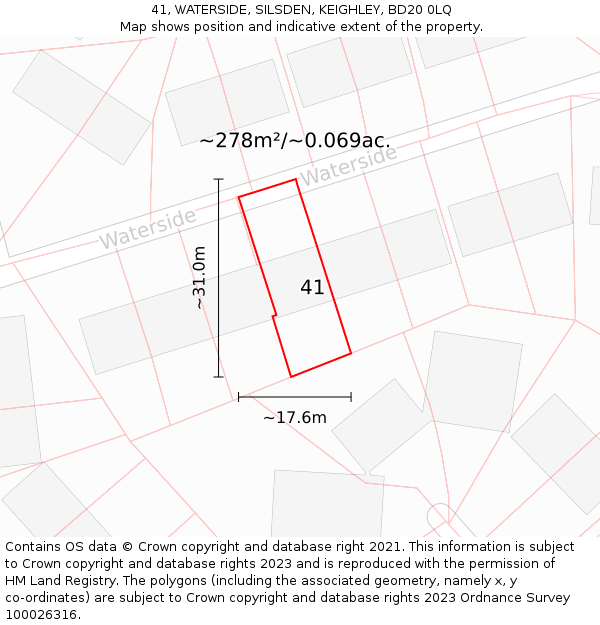 41, WATERSIDE, SILSDEN, KEIGHLEY, BD20 0LQ: Plot and title map