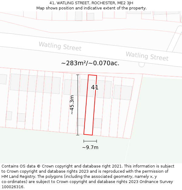 41, WATLING STREET, ROCHESTER, ME2 3JH: Plot and title map