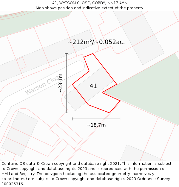 41, WATSON CLOSE, CORBY, NN17 4AN: Plot and title map