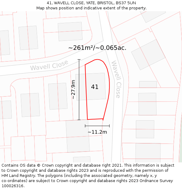 41, WAVELL CLOSE, YATE, BRISTOL, BS37 5UN: Plot and title map