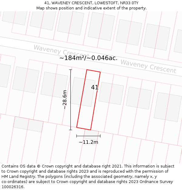 41, WAVENEY CRESCENT, LOWESTOFT, NR33 0TY: Plot and title map
