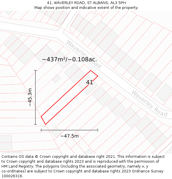 41, WAVERLEY ROAD, ST ALBANS, AL3 5PH: Plot and title map