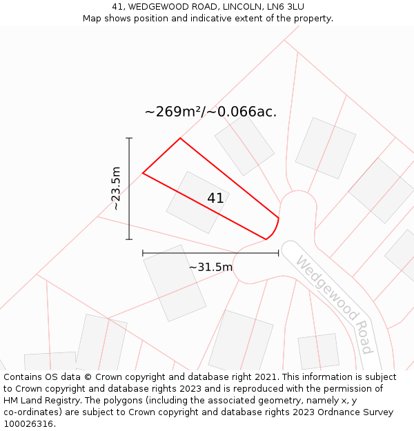 41, WEDGEWOOD ROAD, LINCOLN, LN6 3LU: Plot and title map