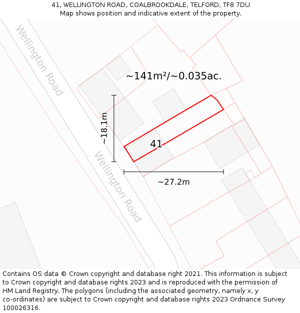 41, WELLINGTON ROAD, COALBROOKDALE, TELFORD, TF8 7DU: Plot and title map