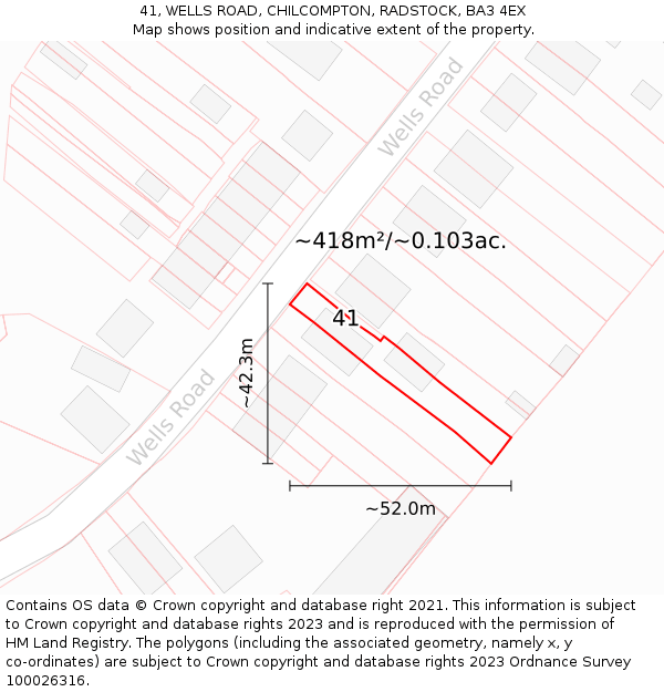 41, WELLS ROAD, CHILCOMPTON, RADSTOCK, BA3 4EX: Plot and title map