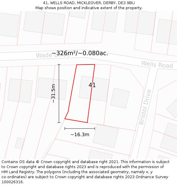 41, WELLS ROAD, MICKLEOVER, DERBY, DE3 9BU: Plot and title map