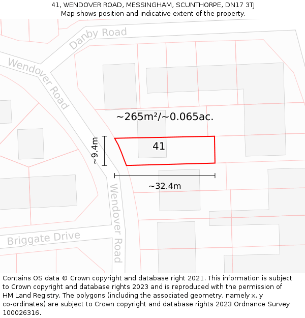 41, WENDOVER ROAD, MESSINGHAM, SCUNTHORPE, DN17 3TJ: Plot and title map